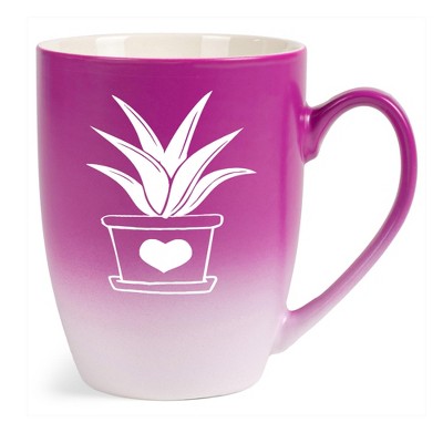 Elanze Designs Botanical Succulent Nature Coffee Cup Mug 12 Ounce Ceramic With Ombre Gradient Elegant Minimalist Aloe in Heart Planter Silhouette Pink