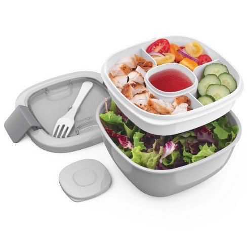 Salad Container for Lunch | Bento Bowl Lunch-Box To-Go Containers for  Adults Kids | Kit for Big Salads Women, Teens | Utensils Leakproof Dressing  Cup