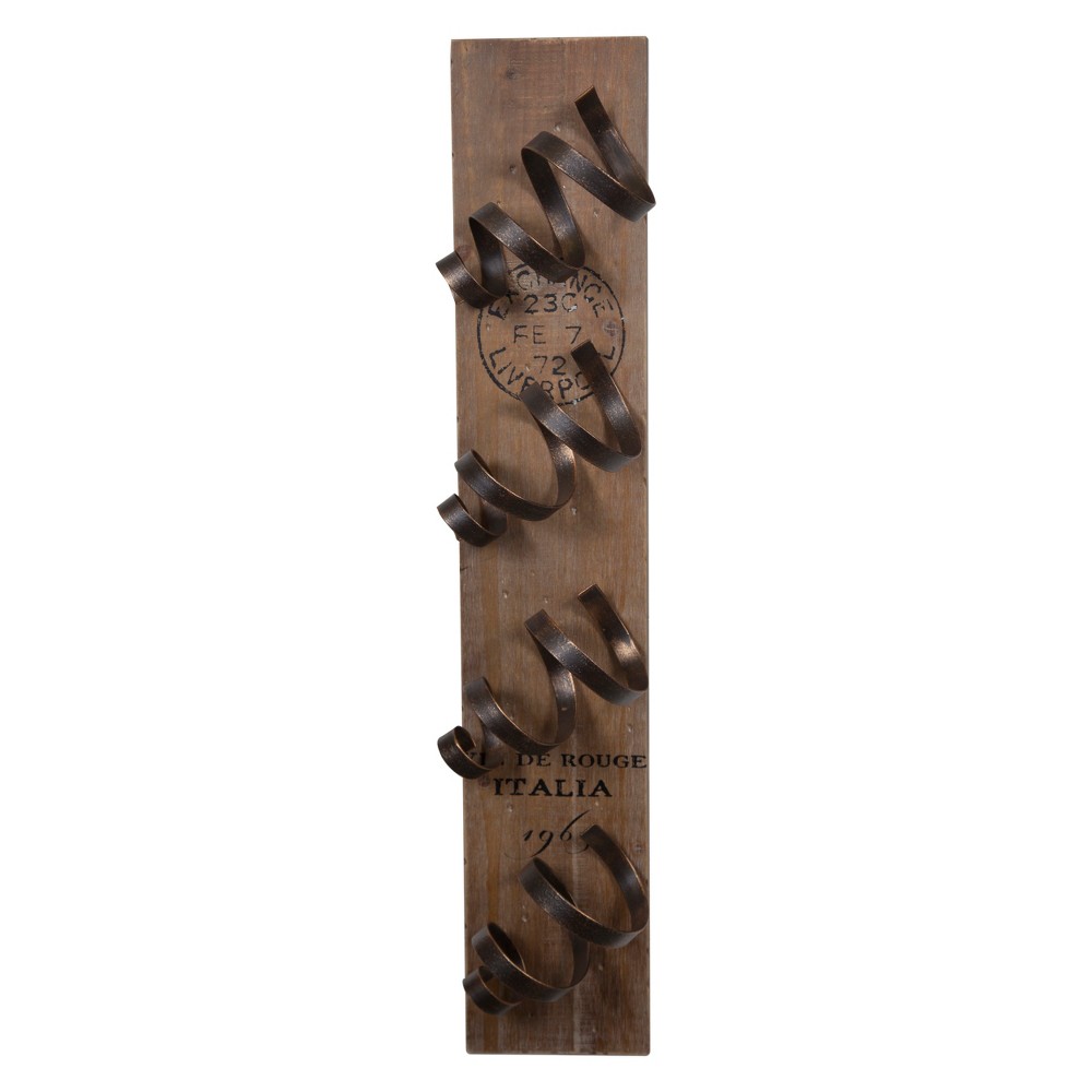 Gallery Solutions 6.3x5.1 Distressed Wood and Bronze Spiral Wall Mount Wine Holder Bronze