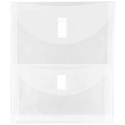 Jam Paper 9 3/4'' X 11 1/2'' 12pk Plastic 2 Pocket Envelopes with Hook & Loop Closure, Letter Open End - Clear