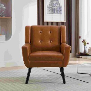 CAVINAS Linen/Velvet/Teddy/Leather Upholstered Accent Chair with Black Legs,Modern Upholstered Armchair with Wood Frame for Living Room - 1 of 4