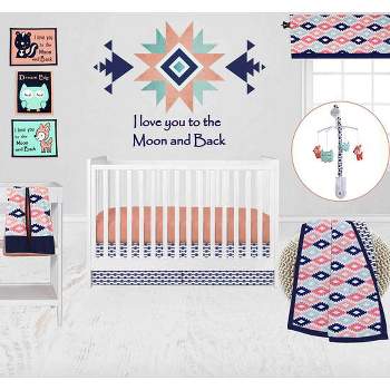 Bacati - Emma Coral Mint Navy 10 pc Crib Bedding Set with 2 Crib Fitted Sheets