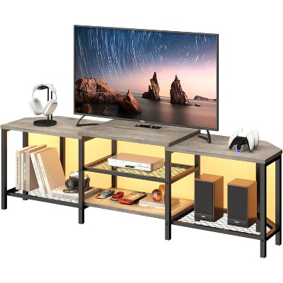 TV Stand with Power Outlet for TVs up to 75 Inches, 66.9" Corner Entertainment Center, TV Media Console Table with 3-Tier Open Storage Shelves, Gray