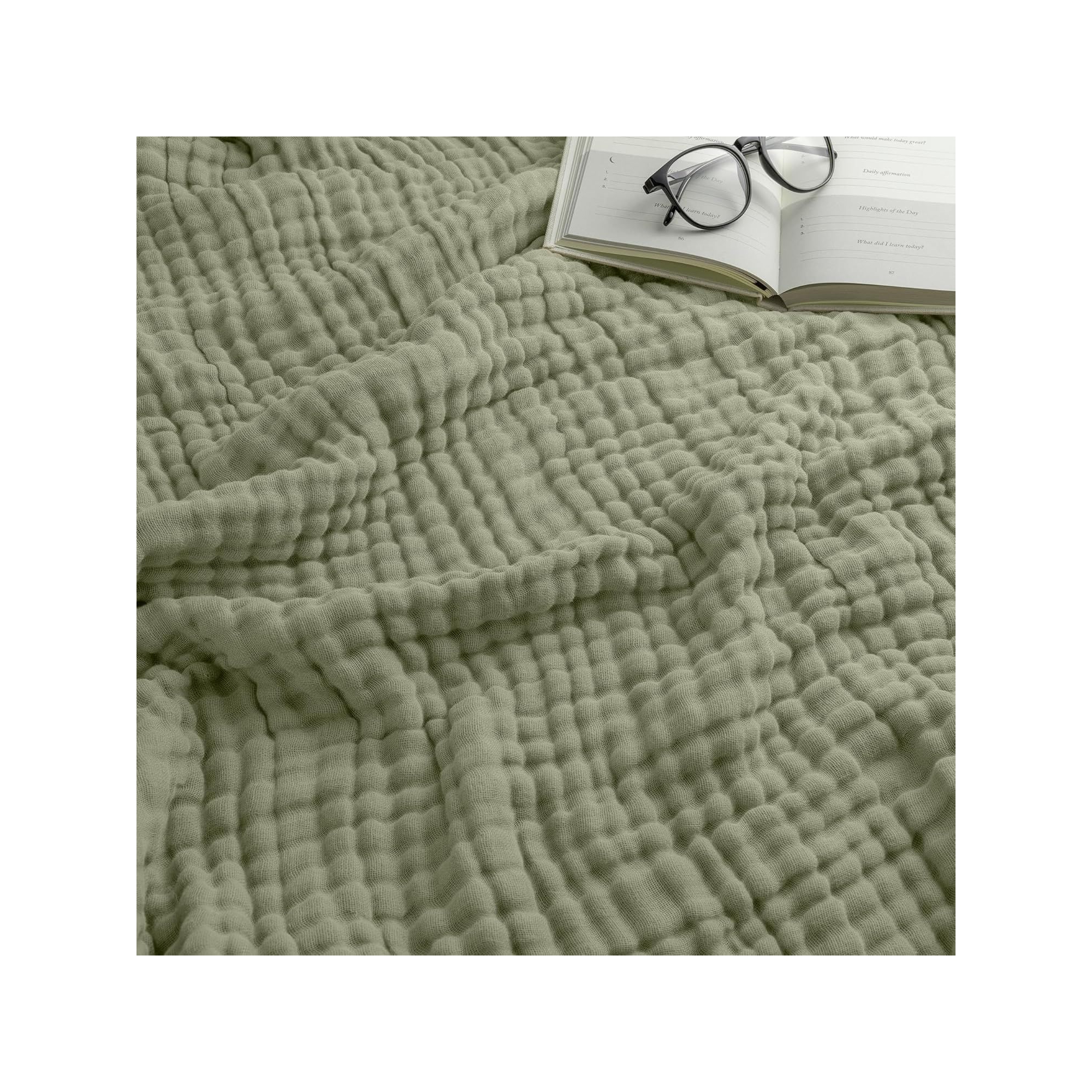 Muslin Cotton Blanket for Adults, Extra Large By Comfy Cubs, Throw 50" x 60" - Sage