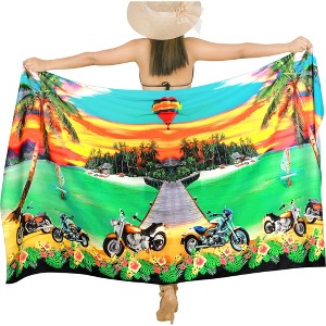 LA LEELA Women's Long Beachwear Pareo Swimsuit Swimwear Sarong Wrap Cover up Wraps One Size Green, Floral - 1 of 4