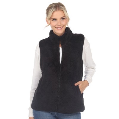 Women's Zip Up High Pile Fleece Vest L Black -white Mark : Target