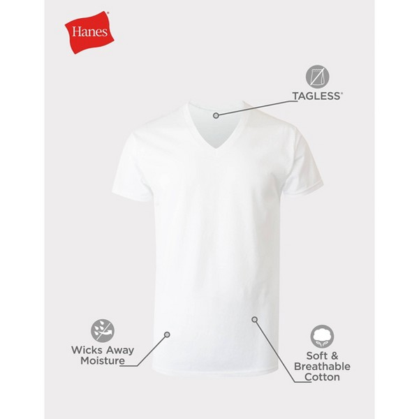 Camiseta interior de cuello redondo que absorbe la humedad para hombre Hanes, paquete de 10 - Blanco 6