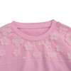 Girls Short Sleeve T-Shirt Top Solid Roll Up Cuffs Crew Neck Fashion Tees with Spliced 3D Floral 3-12Y - 3 of 4