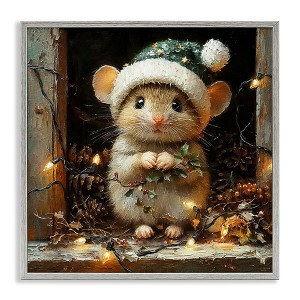 Stupell Industries Barn Mouse with Christmas Lights Framed Giclee Art - 1 of 4