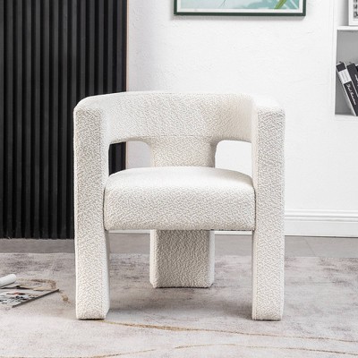 Cream Boucle Upholstered Barrel Accent Chair with Wood Frame