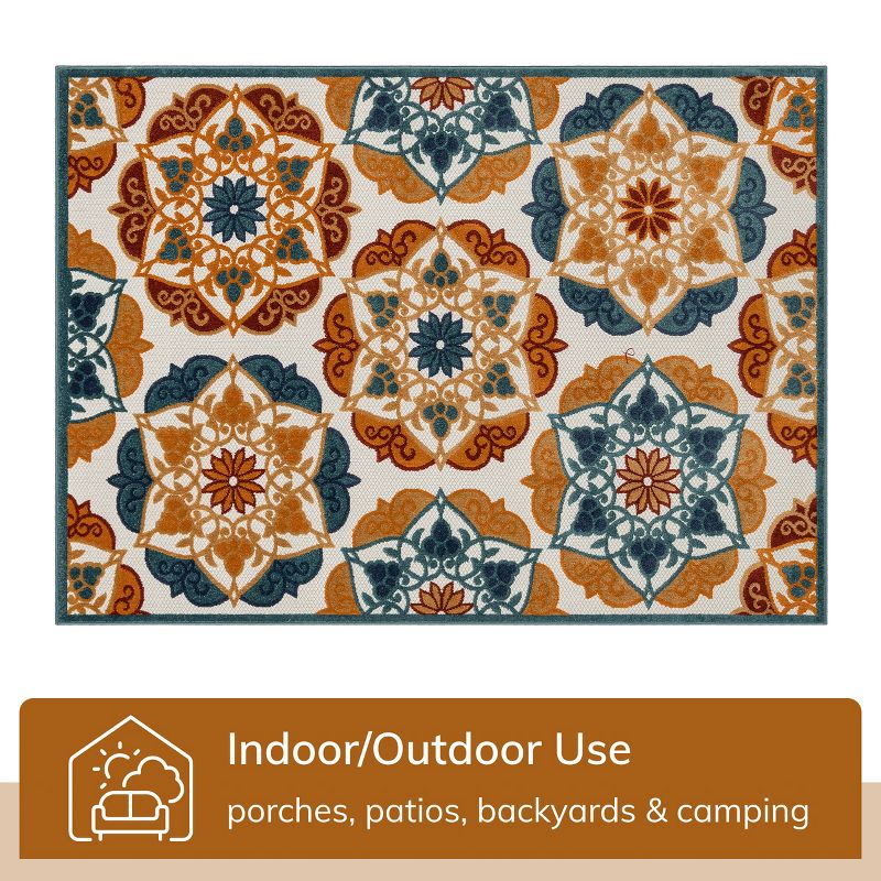 Well Woven Cabo Geometric Indoor OutdoorHigh-Low Pile Blue Area Rug, 5 of 10