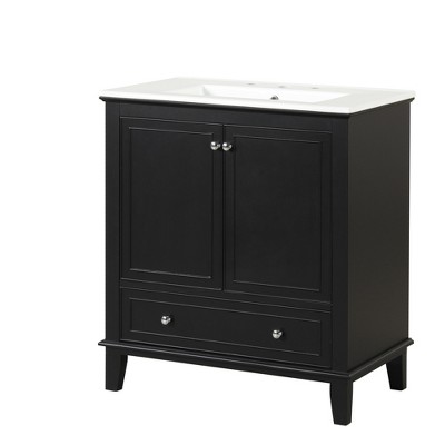 Vynxaria 30" Bathroom Vanities Matte Black Vanity Hutch with Dual Doors Divider Drawer & Shelf 33.9"H