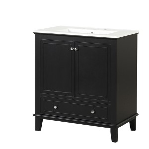 Vynxaria 30" Bathroom Vanities Matte Black Vanity Hutch with Dual Doors Divider Drawer & Shelf 33.9"H - 1 of 4