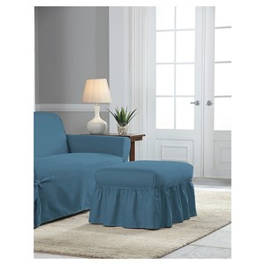Indigo Relaxed Fit Duck Furniture Ruffle Ottoman Slipcover - Serta, Blue