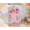 Kids Vanity Table with Lighted Mirror & Stool, Bear-Shaped Vanity Table Set with 2 Drawers, Little Girl Dressing Table, Pretend Play Vanity Set - 4 of 4