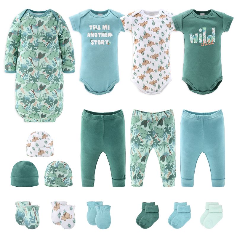 The Peanutshell Wild Jungle 16-Piece Newborn Baby Layette Gift Set in Blue/Green, 0-3 Months, 1 of 8