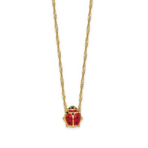 Black Bow Jewelry 7mm 3D Ladybug 16 Inch Necklace in 14k Yellow Gold and Enamel - 1 of 4