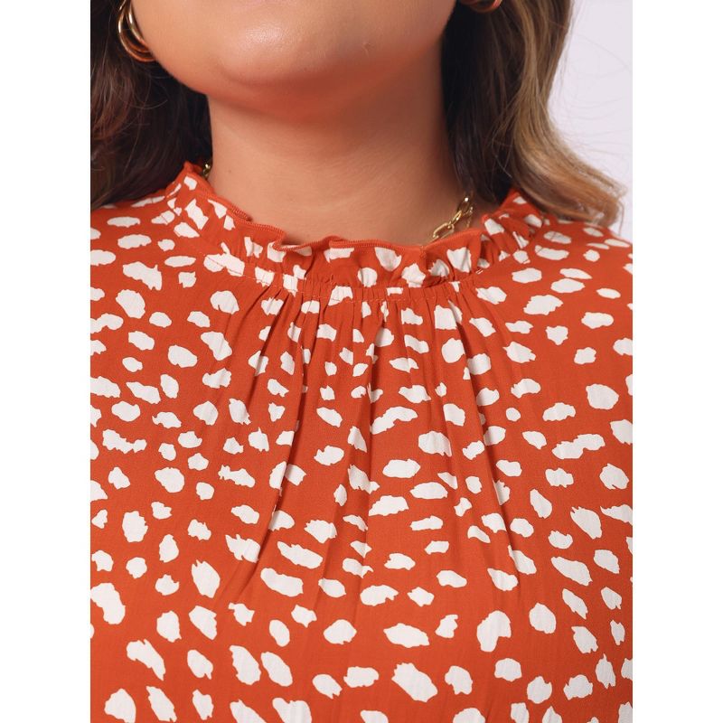 Agnes Orinda Women's Plus Size Polka Dots Printed Ruffle Hem Short Sleeve Mock Neck Blouses, 5 of 6