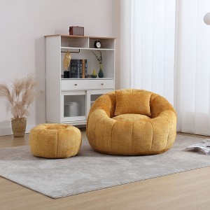 ORRD Pumpkin Shape Bean Bag Chair with Ottoman, Plush Chenille Reading Chair & Lounge Sofa with Pillow for Adults, Living Room, Bedroom，Beige - 1 of 4