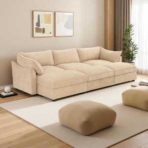 112.6" Chenille Modular Sleeper Sectional Sofa Bed with Storage Ottomans & Drawers Under Each Seat - 1 of 4