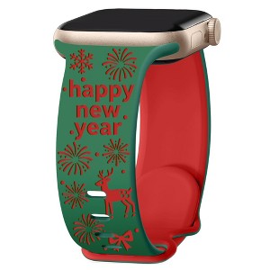 HTUTWOO Tow-Tone Engraved Apple Watch Band, New Year Silicone Sport Strap 38/40/41/42/44/45/49mm for iWatch Series 10 9 8 7 6 5 4 3 2 SE Ultra - 1 of 4