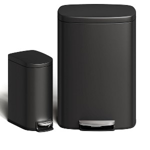13 Gal (50L) and 2.6 Gal (10L) Metal Trash Can Combo Set, Rustproof Garbage Can with Lid, Step-on Trash Bin with Inner Bucket, Rear Handle - 1 of 4