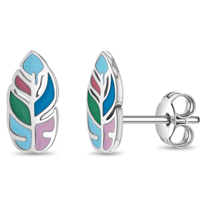 Girls' Pastel Feather Standard Sterling Silver Earrings - In Season Jewelry, 1 of 7
