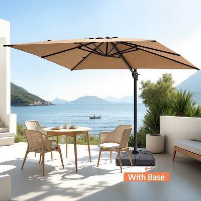 Pellebant 9x11FT Cantilever Umbrella Outdoor 360 Degree Rotation Offset Umbrella 6 Heights Adjustable with Base Black