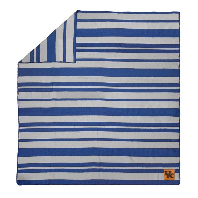 NCAA Kentucky Wildcats Acrylic Stripe Throw Blanket with Faux Leather Logo Patch