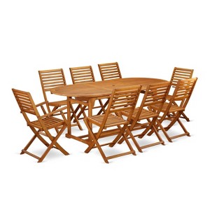 HomeStock 9-Piece Natural Oak Finish Solid Wood Top Dining Table with 8 Chairs - 1 of 4