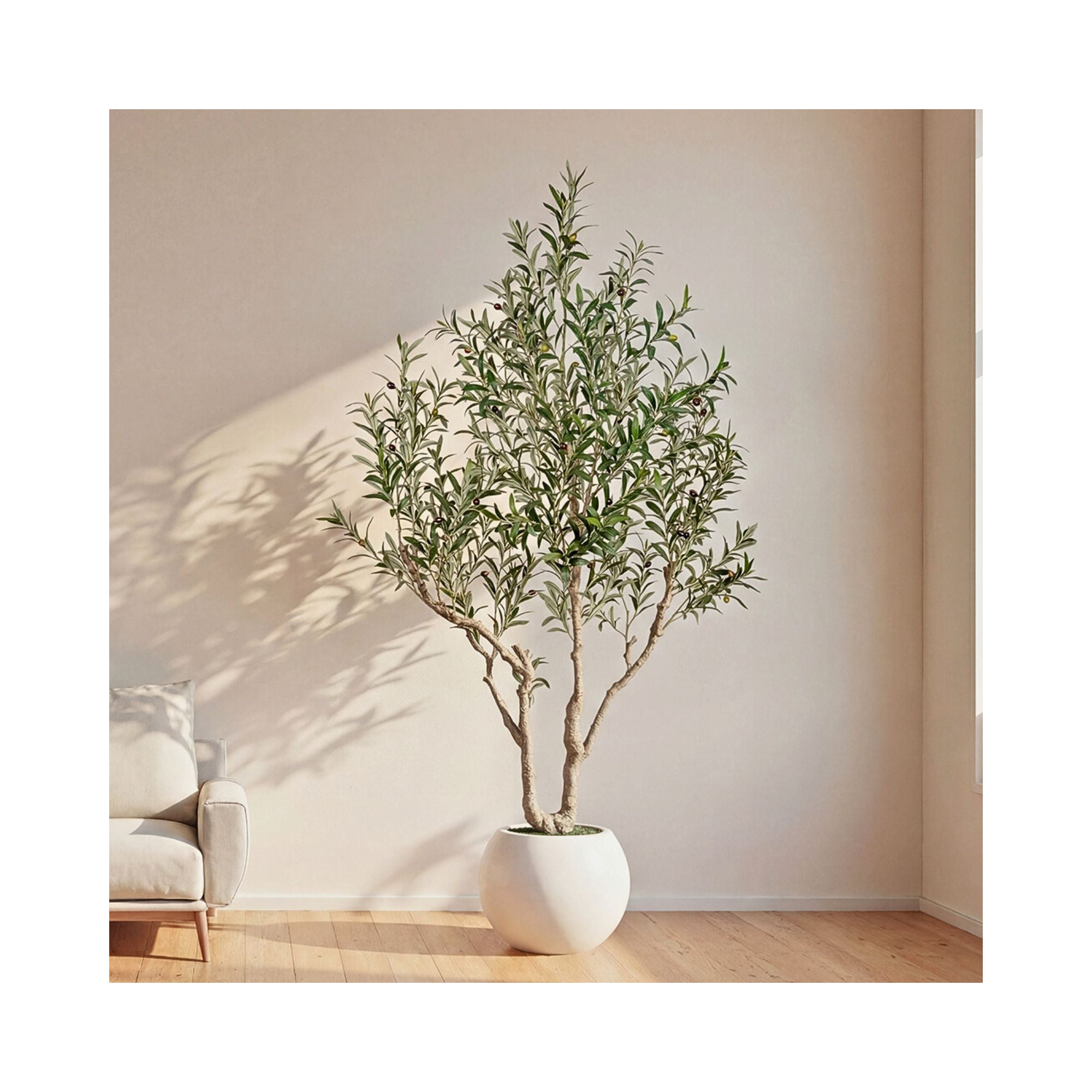 7FT Artificial Olive Tree with 16 Inch White Planter, Faux Olive Tree Realistic Leaves Lifelike Fruits Natural Trunk, Home Office Decor