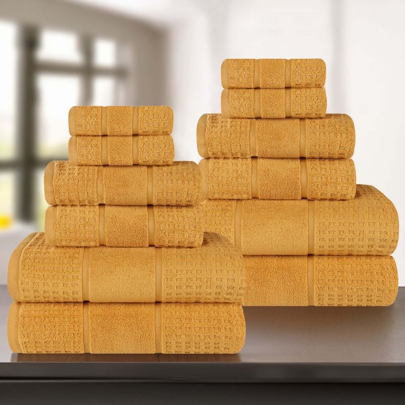Zero Twist Cotton Waffle Honeycomb Medium Weight 12 Piece Bathroom Towel Set by Blue Nile Mills, 2 of 10