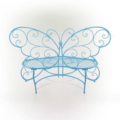 Alpine Corporation 38" x 62" Metal Butterfly Outdoor Bench Blue