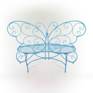 38" x 62" Metal Butterfly Outdoor Bench Blue - Alpine Corporation - 1 of 4