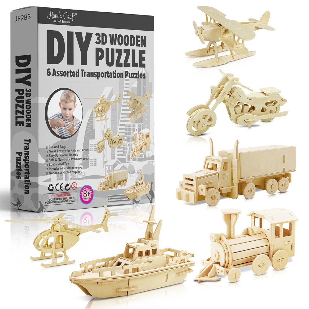 Photos - Jigsaw Puzzle / Mosaic 6pk Wooden Puzzle Transportation Set - Hands Craft