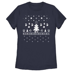 Women's Nintendo Ugly Christmas Tree Super Mario T-Shirt - 1 of 4