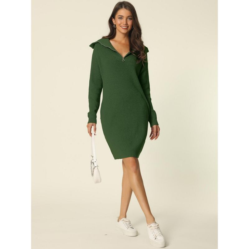 Seta T Women's Fall Winter Zipper V Neck Long Sleeve Slim Fit Casual Sweater Dress, 2 of 6
