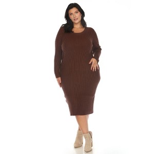 White Mark Plus Size Long Sleeve Rib Midi Sweater Dress - 1 of 4