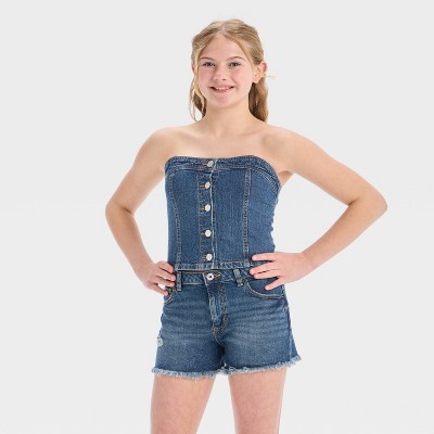 Girls' Button-Front Denim Tank Top - art class™