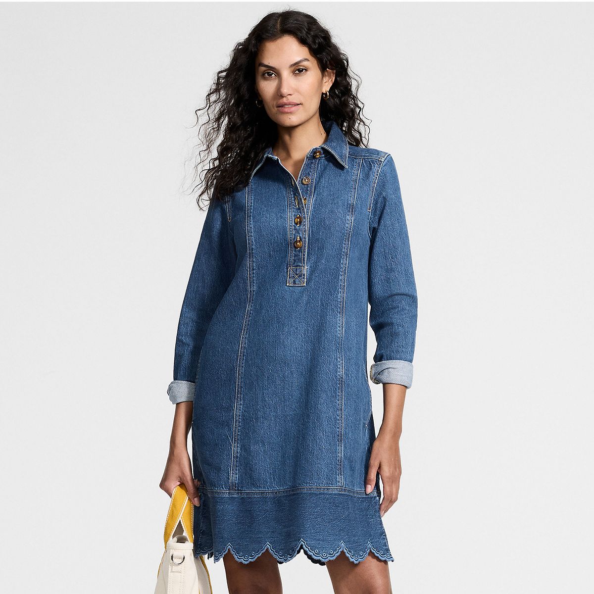 Lands' End Women's Light Weight Denim Popover At the Knee Dress - thumbnail 9
