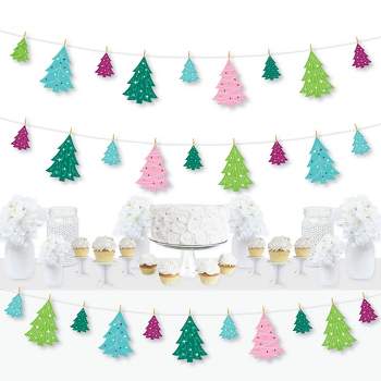 Big Dot of Happiness Merry and Bright Trees - Colorful Whimsical Christmas Party DIY Decorations - Clothespin Garland Banner - 44 Pc