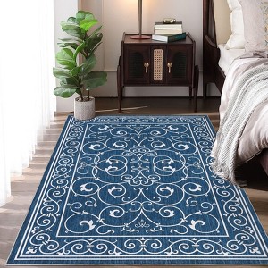 Modern Floral Print Area Rug 5x7 Washable Rug With Non-Slip Backing Stain Resistant Floor Cover Ultra-Thin Carpet For Living Room Bedroom Dining Room - 1 of 4