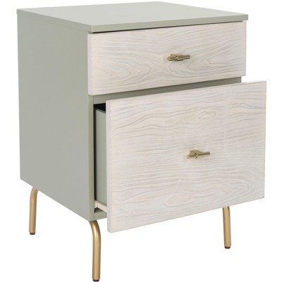 Genevieve Grey Mahogany 2-Drawer Nightstand with Gold Trim
