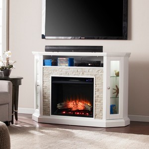 HomeStock 18 in. Freestanding Wooden Smart Electric Fireplace  in White ideal for a realistic flame experience - 1 of 3