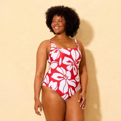 Shade & Shore Women's Tropical Tummy Control Square Neck Full Coverage One Piece Swimsuit - Shade & Shore™ Multi M — фото 4
