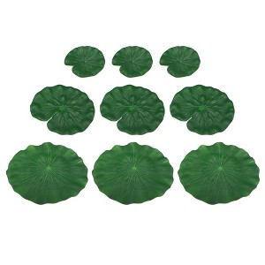 Unique Bargains Artificial Lotus Leaves for Garden Ponds Pool Decoration Green 3.9” 9pcs - 1 of 4