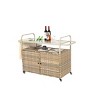 Wicker Outdoor Bar Serving Cart,Wicker Bar Cart With Cabinet,Lockable Wheels,Steel Frame Rolling Cart For Garden Backyard-Coolbibila - 2 of 4