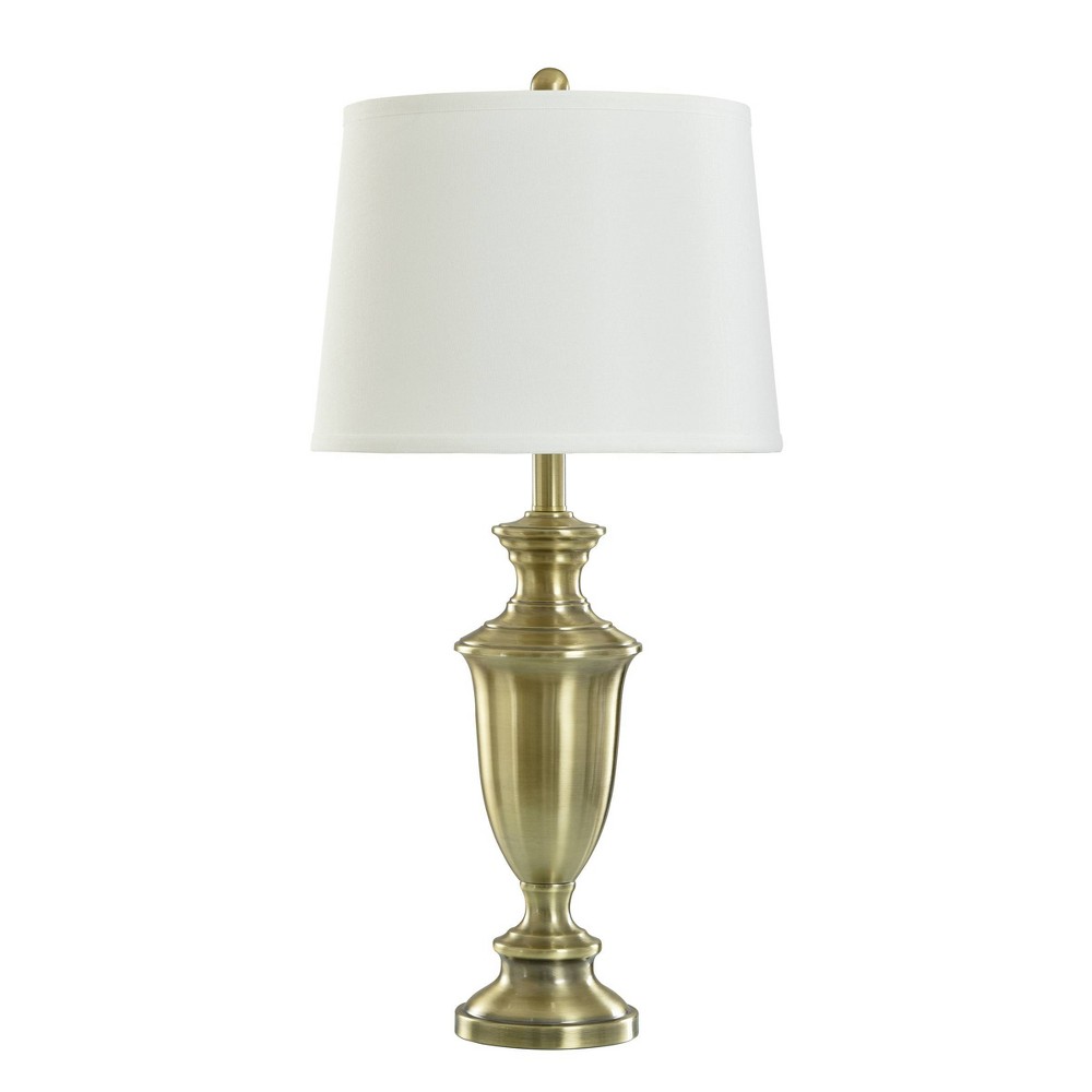 Photos - Floodlight / Street Light Steel Table Lamp Antique Brass Heavy White Shade - StyleCraft