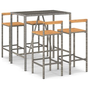 vidaXL Garden Bar Set Black Poly Rattan Medium Tough Garden Bar Set - Gray 43.3" Table Length 4 Items - 1 of 4