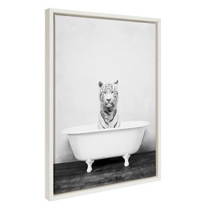 18" x 24" Sylvie White Tiger in The Bathtub Framed Canvas by Amy Peterson - Kate & Laurel All Things Decor - 1 of 4